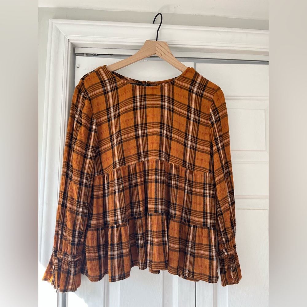 Maurices Mustard and Black Plaid Blouse